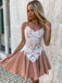 Unique Spaghetti Straps Lace Appliques A-line Short Homecoming Dresses with Pleats , HD251