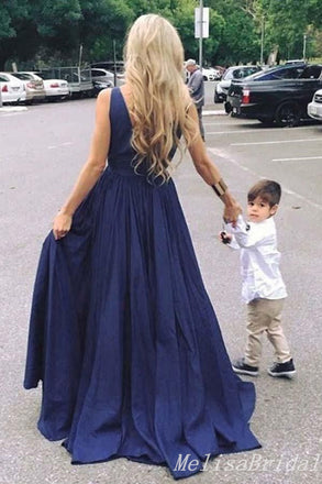 Navy Blue Plunging Evening Gown Maxi Long Evening Party Prom Dresses,MB630