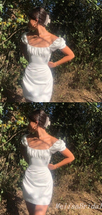 Sexy White Straight Neck Off-The-Shoulder Mermaid Short Homecoming Dresses, HD319