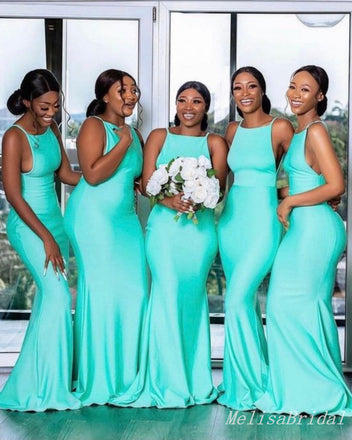 Green Square Neck Mermaid Spaghetti Straps Long Bridesmaid Dresses,BD231