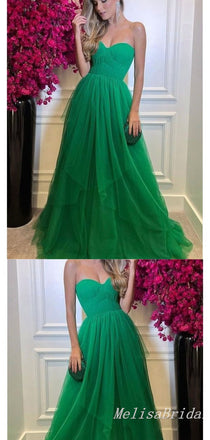Sexy Strapless Green Sweetheart A-line Evening Gown Long Prom Dresses,MB278