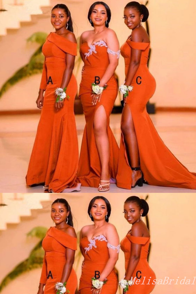 Mismatched Orange Mermaid Long Bridesmaid Dresses ,BD205