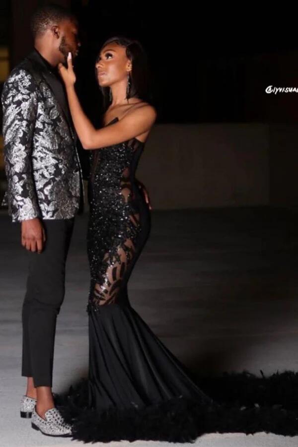 Gorgeous Shiny Black Strapless Sweetheart Mermaid Long Party Dress Prom Dresses with Trailing,MB1074