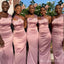 Elegant Appliques One Shoulder Tulle Mermaid Long Bridesmaid Dresses,BD197