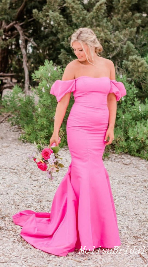 Sexy Off the Shoulder Pink Mermaid Party Dress Long Prom Dresses to Impress ,MB985