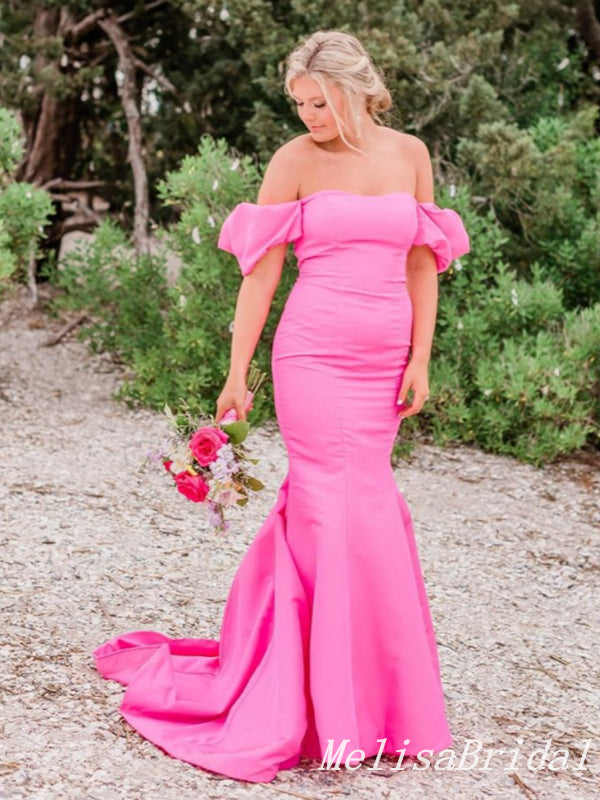 Sexy Off the Shoulder Pink Mermaid Party Dress Long Prom Dresses to Impress ,MB985