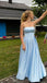 Gorgeous Blue Strapless A-line Beaded Long Party Dress Prom Dresses with Pockets,MB1076