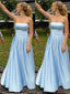 Gorgeous Blue Strapless A-line Beaded Long Party Dress Prom Dresses with Pockets,MB1076