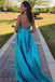 Elegant Blue Halter Beaded A-line Long Party Dress Prom Dresses,MB1078