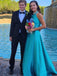 Elegant Blue Halter Beaded A-line Long Party Dress Prom Dresses,MB1078