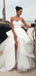 Elegant White Sleeveless Strapless Tulle Sweetheart Side Slit A-Line Long Wedding Dresses ,WD68