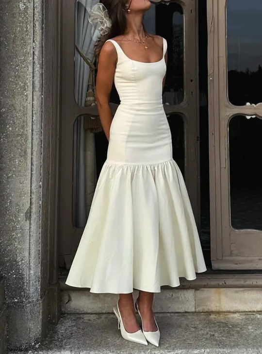 Elegant Ivory Square A-line Long Party Dress Prom Dresses,MB1081