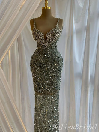 Sparkle Green Beaded Evening Gown Long Evening Party Prom Dresses to Impress,MB883