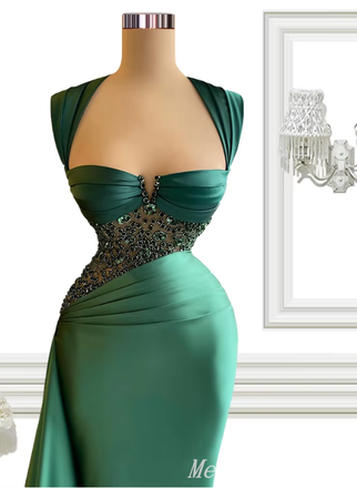 Stylish Dark Green Mermaid Beaded Sweetheart Prom Dresses to Impress,MB884