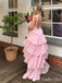 Elegant Light Pink Open Back Tiered Sheath Party Dress Long Prom Dresses to Impress with Trailing,MB1017