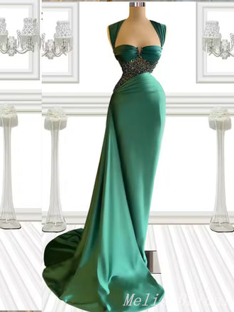 Stylish Dark Green Mermaid Beaded Sweetheart Prom Dresses to Impress,MB884