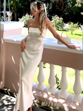 Elegant Light Champagne Mermaid Sleeveless Cheap Simple Evening Prom Dresses,MB152