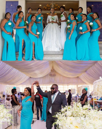 Elegant Blue One Shoulder Simple Cheap Mermaid Long Bridesmaid Dresses ,BD158