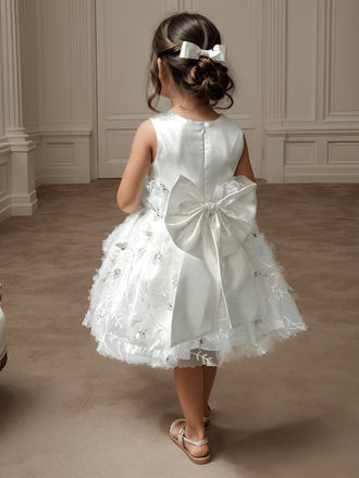 Elegant White Tulle Lace Appliques A-Line Cheap Simple Long Flower Girl Dresses,FG55