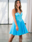 Elegant Light Blue Strapless Chiffon A-Line Cheap Simple Short Homecoming Dresses, HD92