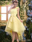 Light Yellow One Shoulder Lace Appliques Graduation Party Short Homecoming Dresses with Bow Knot, HD460