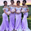 Elegant Light Purple Lace Appliques Off Shoulder Mermaid Simple Bridesmaid Dresses ,BD87