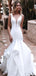 Elegant White V Neck Ruffle Spaghetti Straps Mermaid Long Wedding Dresses,WD46