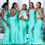 Green Square Neck Mermaid Spaghetti Straps Long Bridesmaid Dresses,BD231