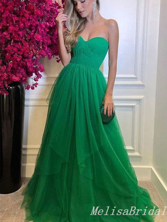 Sexy Strapless Green Sweetheart A-line Evening Gown Long Prom Dresses,MB278