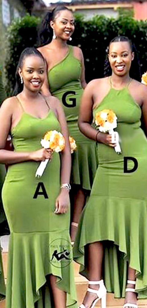 Mismached Green Ruffle Simple Cheap Mermaid Long Bridesmaid Dresses ,BD179