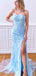 Elegant Blue Lace Appliques Tulle Strapless Mermaid  Long Evening Prom Dresses,MB94