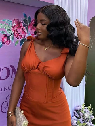 Elegant Orange Bow A-line Long Formal Dress to Impress,MB11049