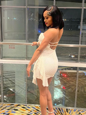 Sexy White Straight Across Short Party Dress Short Homecoming Dress, HD506