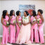 Mismatched Pink Side Slit Mermaid Cheap Maxi Long Bridesmaid Dresses,BD11