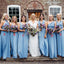 Mismatched Blue A-Line Jersey Pleats Long Cheap Bridesmaid Dresses,BD13