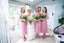 Elegant Spaghetti Strap Pink Tulle A-Line Tea-Length Beading Cheap Bridesmaid Dresses,BD18