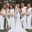 Elegant White  One Shoulder Side Slit Maxi Long Bridesmaid Mermaid Dresses,BD03