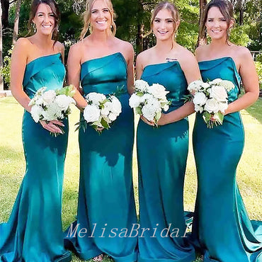 Sexy Blue Strapless Cheap Mermaid Maxi Long Bridesmaid Dresses ,BD01