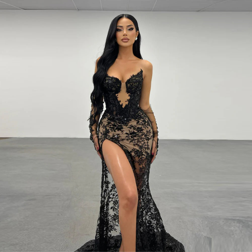 Sexy Black Strapless  Sweetheart Mermdaid Long Prom Gown  ,MB10992