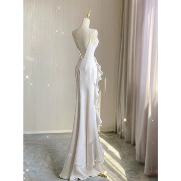 White Mermaid Slit  Long Wedding Dresses  ,WD79