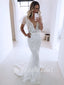 Sexy V-Neck Lace Backless Mermaid Long Cheap Wedding Dresses, WD10