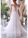 Romantic Spaghetti Strap Tulle Applique Long Cheap Wedding Dresses, WD11