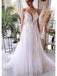 Romantic Spaghetti Strap Tulle Applique Long Cheap Wedding Dresses, WD11