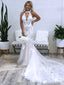 Elegant Halter Tulle Applique Mermaid Long Cheap Wedding Dresses,WD13