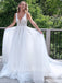 Charming V-Neck Lace Appliqued Tulle A-Line Long Cheap Beach Wedding Dresses, WD14