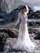 Sparkly V-Neck Long Sleeve Sequin A-Line Long Cheap Beach Wedding Dresses, WD01