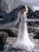 Sparkly V-Neck Long Sleeve Sequin A-Line Long Cheap Beach Wedding Dresses, WD01