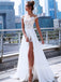 Sexy Off Shoulder Appliques Lace Side Slit A-Line Wedding Dresses, WD03