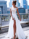 Sexy Off Shoulder Appliques Lace Side Slit A-Line Wedding Dresses, WD03