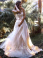 Elegant Spaghetti Strap Lace Appliqued Tulle A-Line Long Cheap Wedding Dresses, WD09